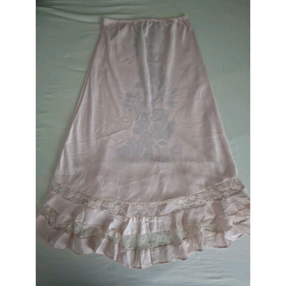 Free People Long Lost Lover Maxi Slip Skirt Lace Inset Satin Flouncy Pink M EC - Picture 4 of 12